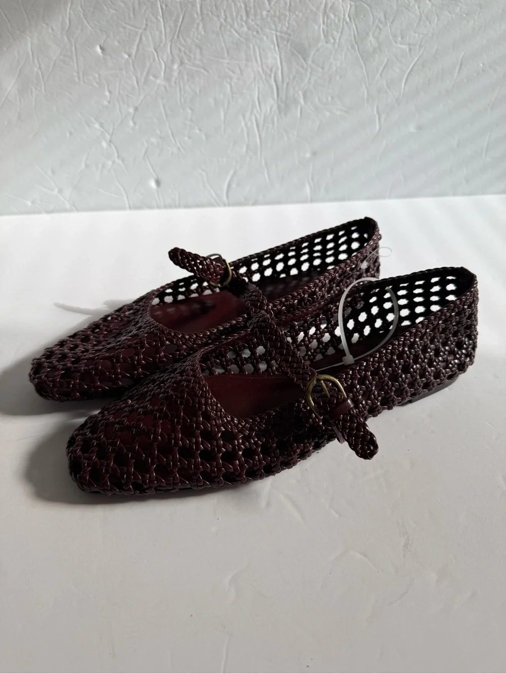 Braided Mary Jane Flats in Deep Burgundy Flats Shoes Mesh Modern 10